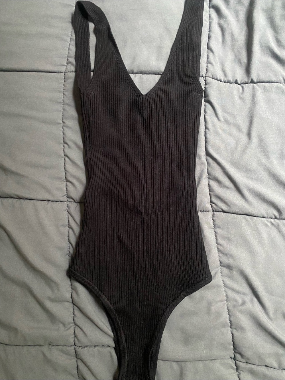 Lulus Ribbed Black Open Back One-Piece Bodysuit